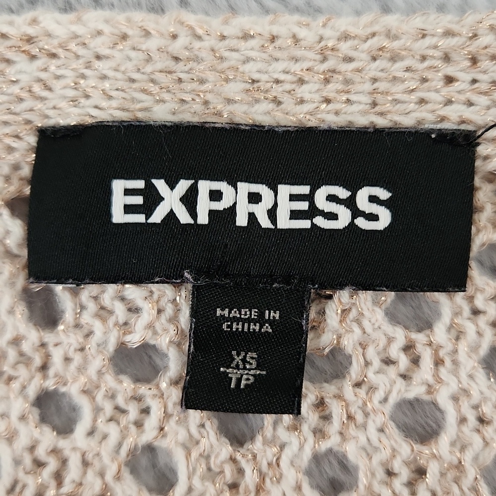 Express XS Cream Metallic Open Knit Sweater Long Sleeve Crochet Pullover - Picture 3 of 10